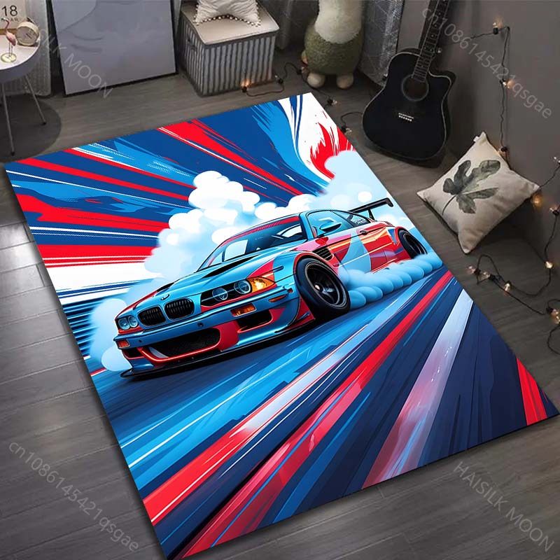 Mehrgrößen Teppich mit Rennwagen-Print für Schlafzimmer, Wohnzimmer, Bettseite, Sofa, Bodenmatte, Moderne Heimdekoration, Bereichsteppich, Robust, Luxuriöse Geschenke