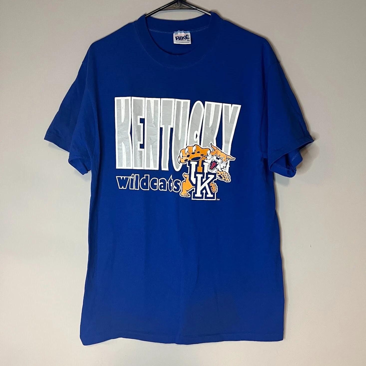 

VTG 90s Kentucky Wildcats Blue White Graphic T-Shirt BIKE Single Stitch Adult XL 2XL
