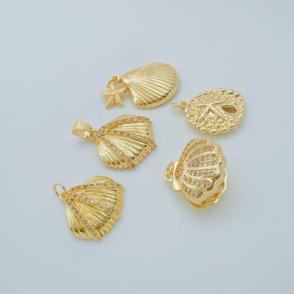 Cross Ocean Shell Conch Drip Oil Gold-Plated Zircon Necklace Pendant Jewelry Accessory
