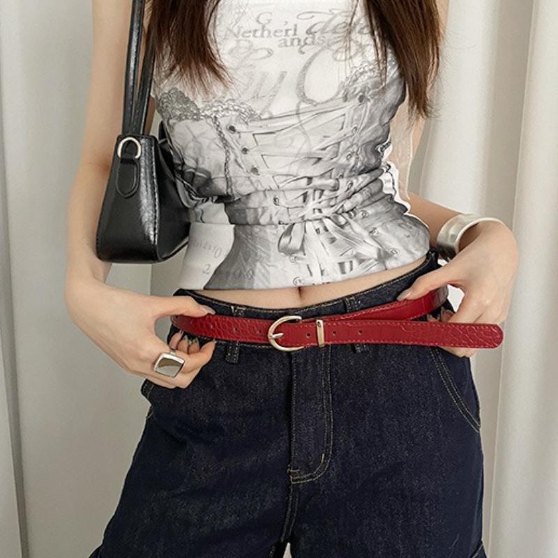 Belt Women's Crocodile Patterned Decorative Jeans with A Sense of Luxury Niche Design Slimming Casual Thin Belt Trendy