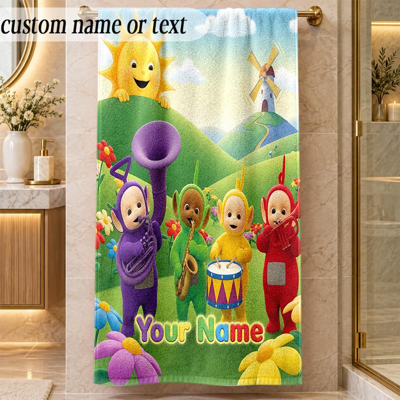 Beach TowelTeletubbies Custom Name Text Personalized Soft Towel for Beach Pool Indoor Home Decor Gift