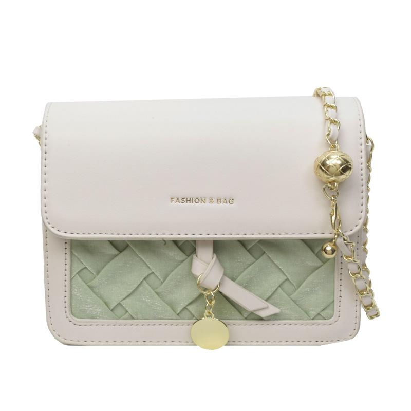 

Premium sense light luxury contrasting color design sense woven small square bag women commuting temperament simple niche chain messenger bag зелёный