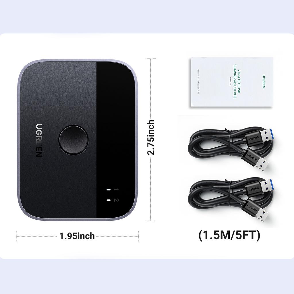 Ugreen CM757 Dual USB 3.0 Hub with Passthrough, Sleek Gray Finish