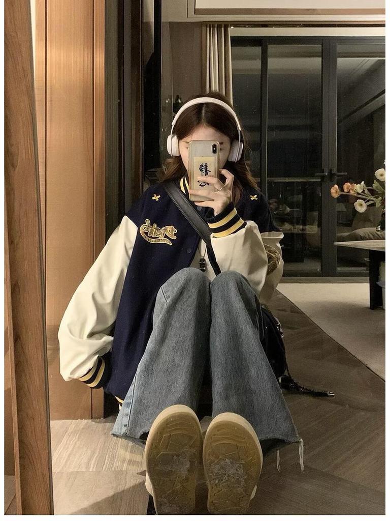 Damen Retro Baseball Uniform Bomberjacke - Herbst/Winter Design