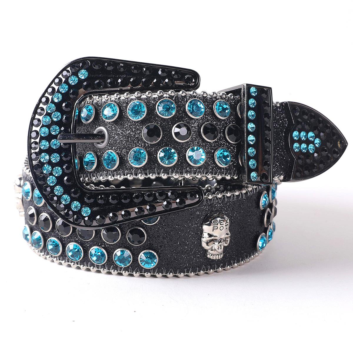 

Модный мужской женский ремень в стиле панк-рок с заклепками инкрустированный стразами широкий ремень для женских джинсов 110cm