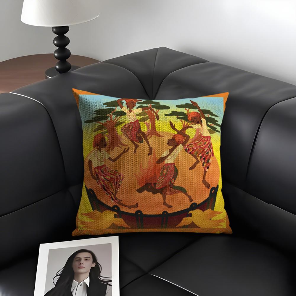 Abstract African Living Cushion Cover Natural Linen Organic Fabric DoubleSided Printing Sofa Home Decor Gift Pillow Case