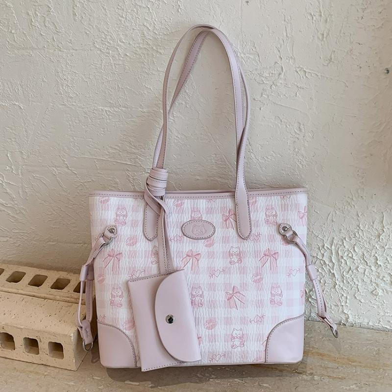 Korean Style Bow Crossbody Bag Spring New Carto Print Shoulder Handle Bag for Women Comfortable and Versatile Storage Bags