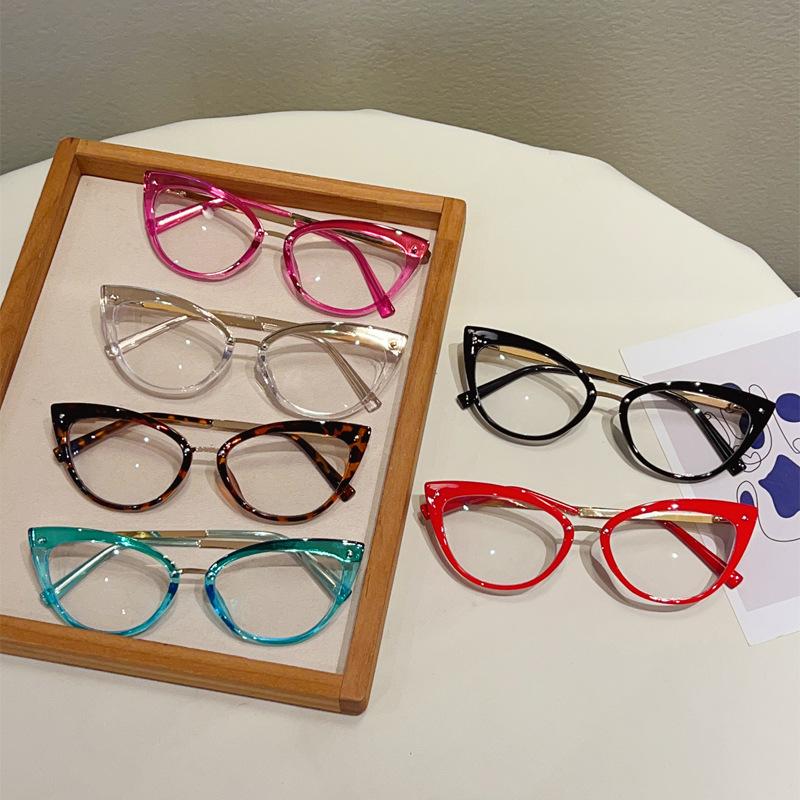 Retro Trend Cat'S Eye Fashion Anti-Blue Light Glasses Small Fragrance Style Plain Face Thin High Value Flat Mirror