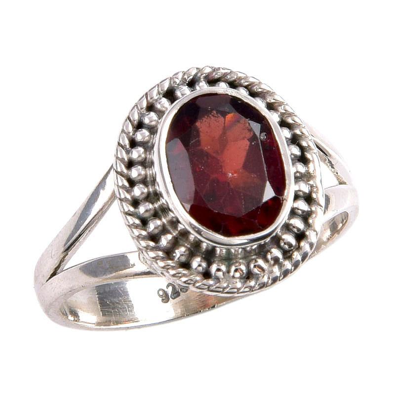 Natural Garnet Gemstone Handmade 925 Solid Silver Jewelry Ring Size 6.5 W1F71