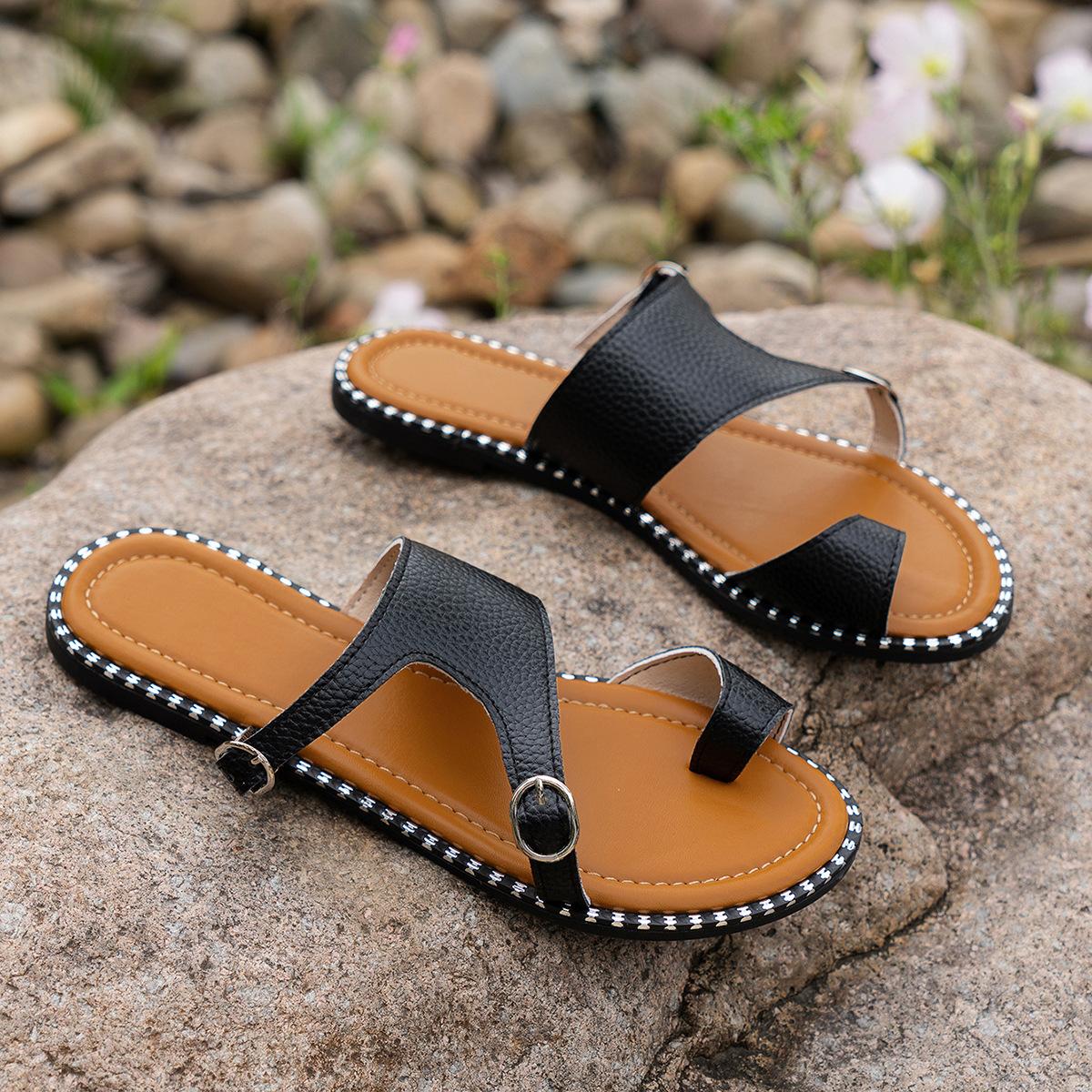 

Foreign trade large size 2025 new European and American flat sandals cover feet one-character casual fish mouth Roman slippers 43 чорний