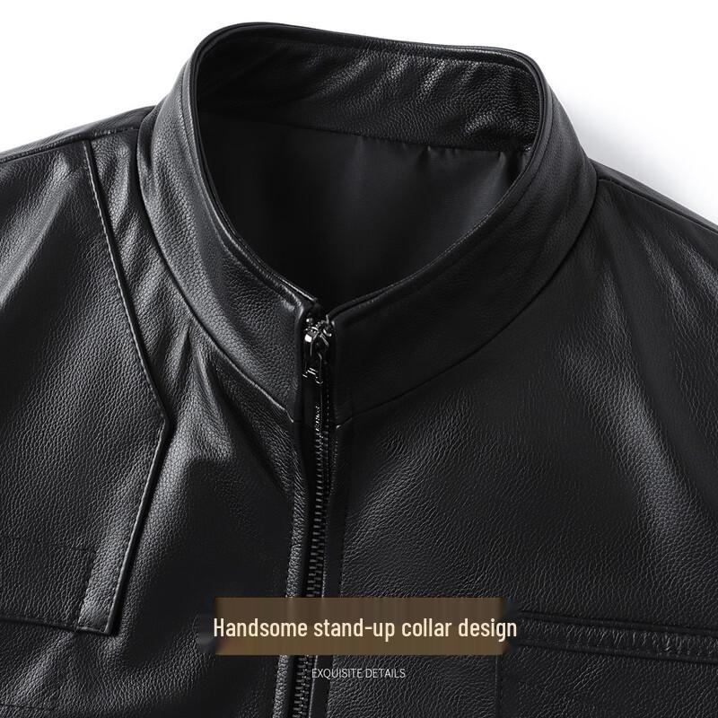 Men's First Layer Cowhide Stand Collar Leather Jacket