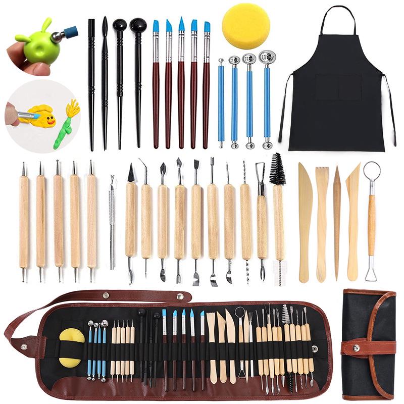 37-Piece Pottery Tool Set: Clay Sculpture, Carving Knives, Silicone Pens, Apron, and Stone for DIY Crafts