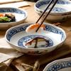BEPAN 1PC Chinese Retro Blue and White Ceramic Plates Hand-Painted Bowl Set Deep Dishes Tableware for Home Kitchen and Commercial Use