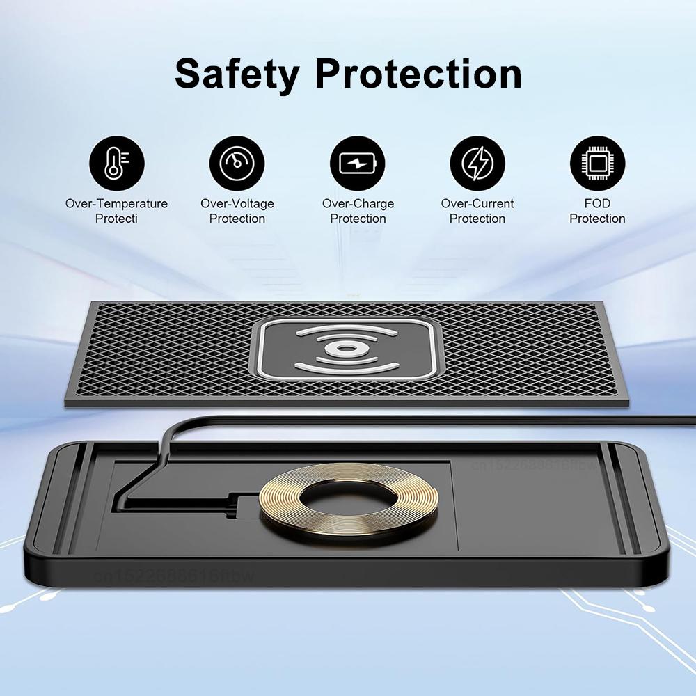 Wireless Car Charger Silicone Non-Slip Pad for Samsung S24 S23 iPhone 16 15 14 Xiaomi Car Induction Charger Fast Charging Pad