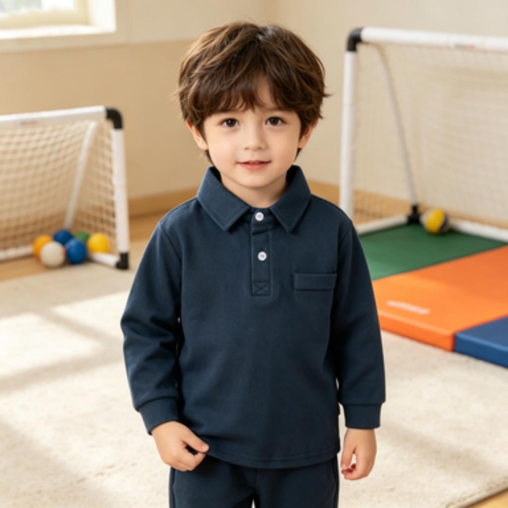 Baby Boys Girls Long Sleeve T-Shirt with Pointed Collar, Thickened Korean Top for Fall