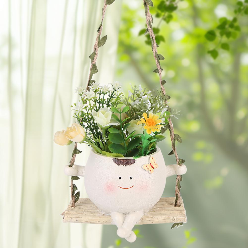 Rocking Chair/Swing Face Planter Pot Lovely Resin Head Pots Cute Succulent Planter Garden Supplies for Indoor Home Hanging Decor