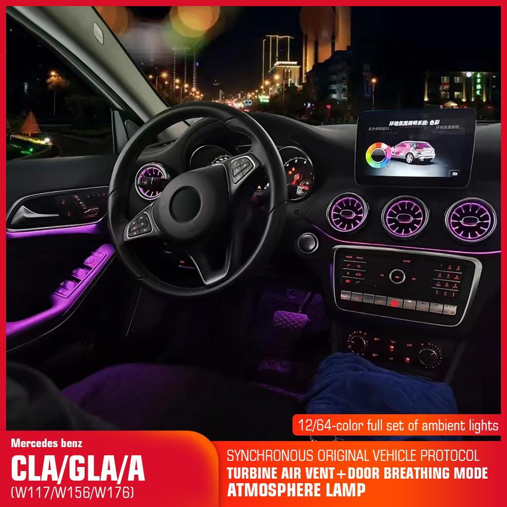 2025 Hot Racing Grills Led 12/64 Colours Ambient Lights For Mercedes-Benz A/CLA W176/CLA W117/GLA W156 Led Car Air Vents Turbine