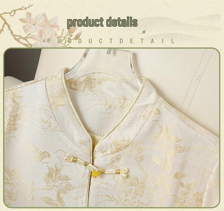 Women's Retro Style Mandarin Jacket with Embroidered Jacquard and Frog Buttons