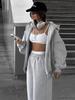 2025 Damen Einfarbiger Kapuzen-Cardigan und Jogger-Set - Europäischer & Amerikanischer Stil Zweiteiler
