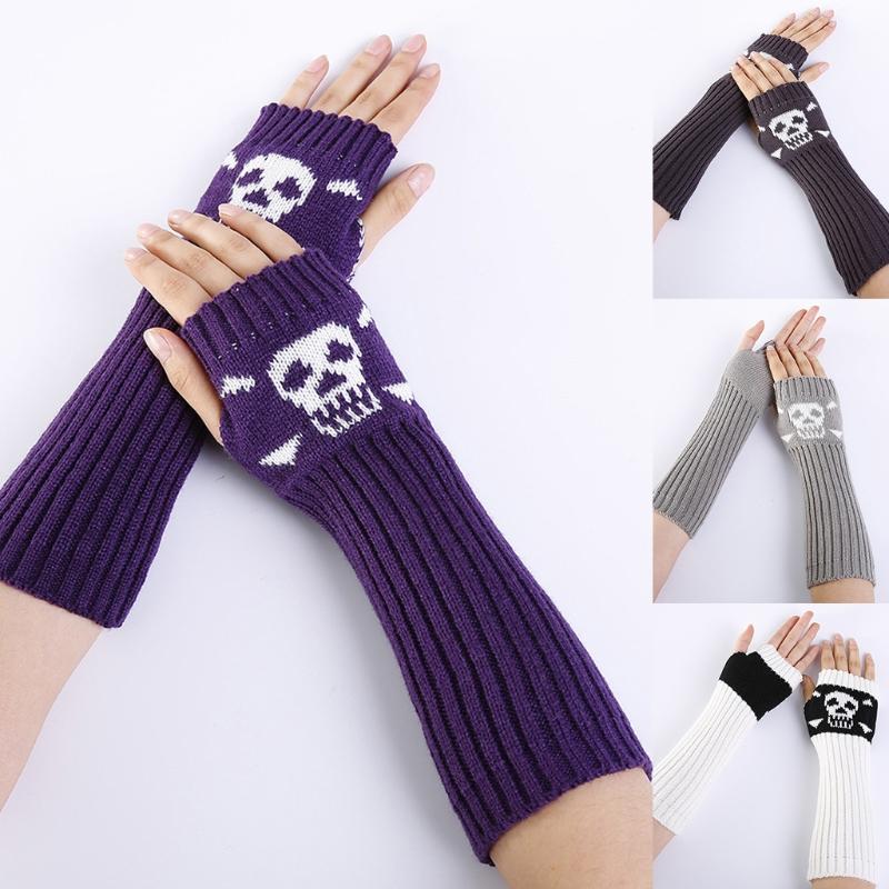 Winter Warme Fäustlinge Strick Fingerlose Armstulpen Warme Fahr-Armstulpen Totenkopf Dehnbar Weiche Handschuhe Halloween Kostüm