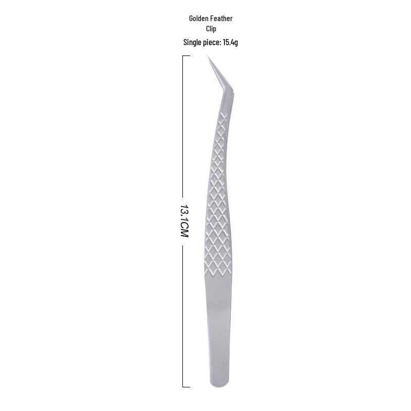Precision Gold Feather False Eyelash Tweezers for Lash Artists - High-Precision Sandblasted Fiber Tip for Individual Lash Application and Blooming.