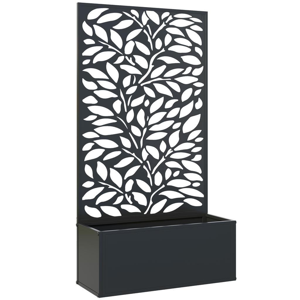 Outdoor Metal Planter, with Back Trellis - Black