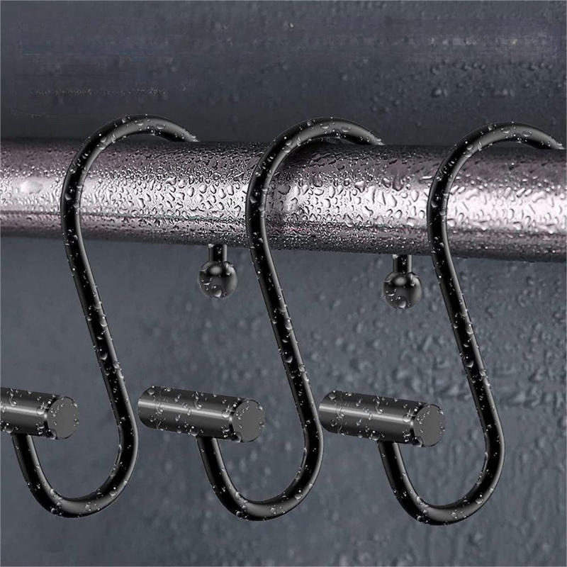 12Pcs Shower Curtain Hooks Rustproof Corrosion Resistant Strong Load-bearing Curtain Rings S-Shaped Electroplated Curtain Hooks
