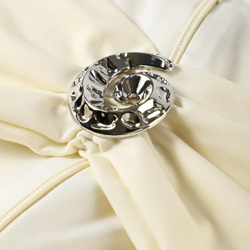 Fashion Sexy Hollow Out Strapless Solid Shell Button Long Dress Women Sleeveless Round Neck Bodycon Evening Party Dress