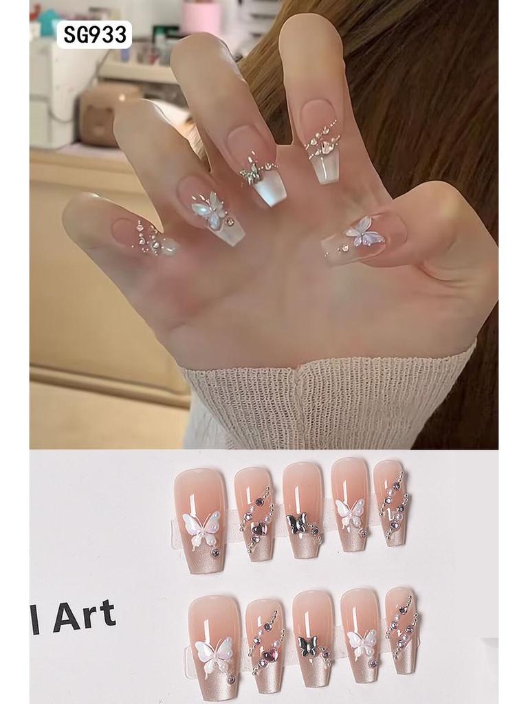 2025 New Style Rich Girl Medium-Length High-End Wearable Nail Stickers & Tips for Brides