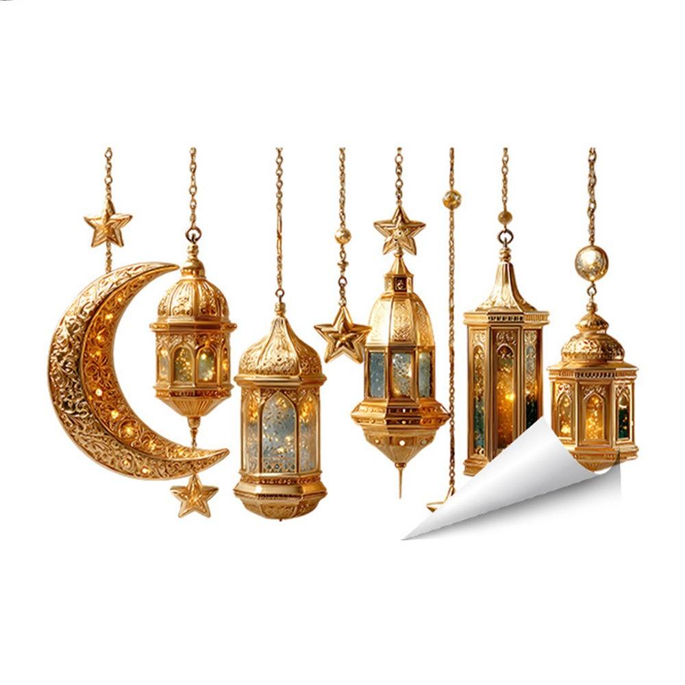 

Multicolor Eid Mubarak Wall Stickers Star Moon DIY Ornament Ramadan Kareem Decals Eid Al-fitr Lantern Castle Wall Mural