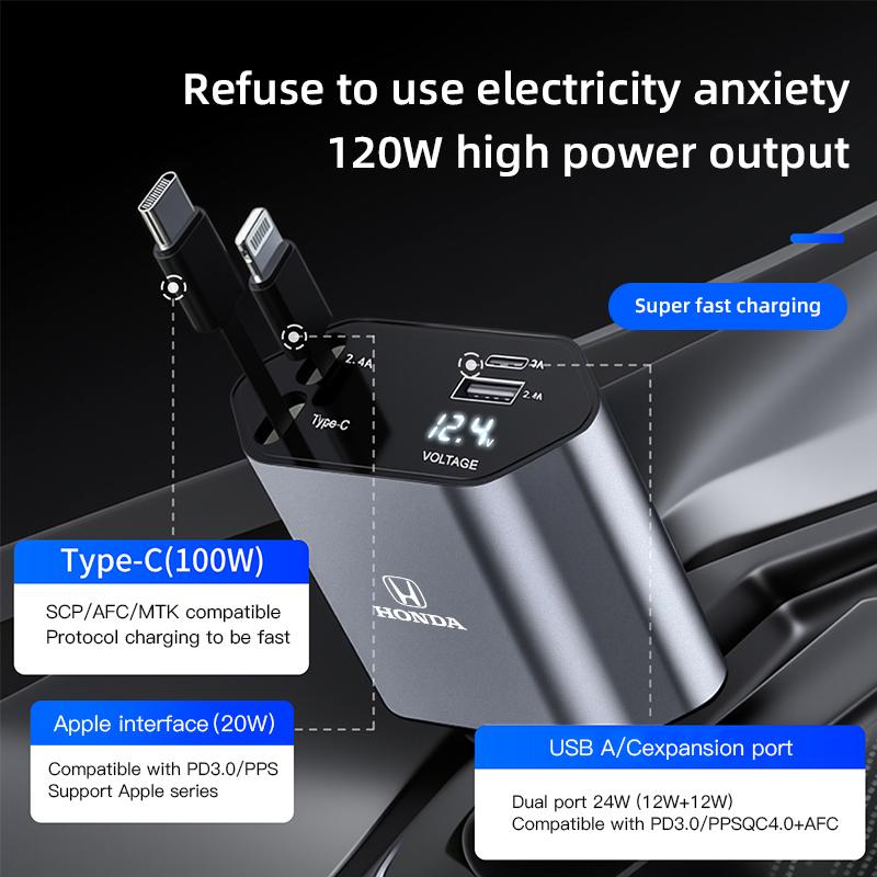 Car Lighter Charger 120W Super Fast Phone Charging Cable For Honda Civic Fit Jazz Accord Pilot CRV Odyssey Passport City Shuttle EC5