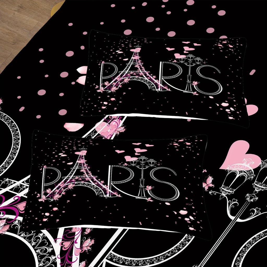 Eiffel Tower Print Washable Microfiber Bedding Set Soft Comfortable Duvet Cover For Bedroom1*Duvet Cover +2*Pillowcase