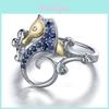 Elegant Women Silver Plated Sapphire Sea Horse Ring Perfect For Weddings And Parties