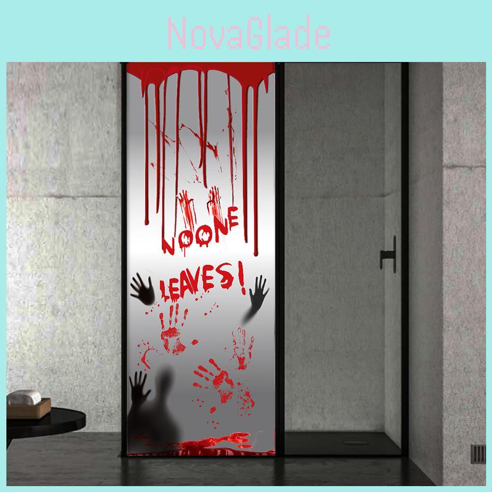 Creepy Halloween Door Sticker With Blood Handprints For Spooky Haunted House Decor