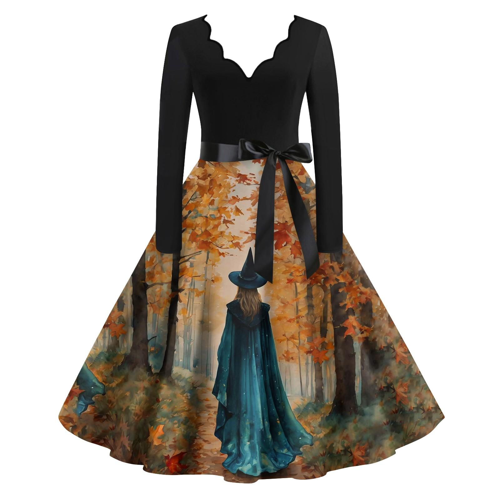 

Женские повседневные модные винтажные длинные платья с длинным рукавом на Хэллоуин и графическим принтом XXXXL оранжевый