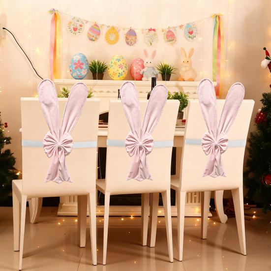 Rabbit Ear Chair Cover Pink Easter Bunny Ear Chair Back Cover Removable Stretch Slipcovers for Spring Birthday Dinning Table Restaurant Party Decor