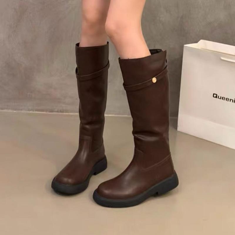 Retro small brown boots thick-soled women's boots autumn and summer new thick heel high boots knight boots western boots