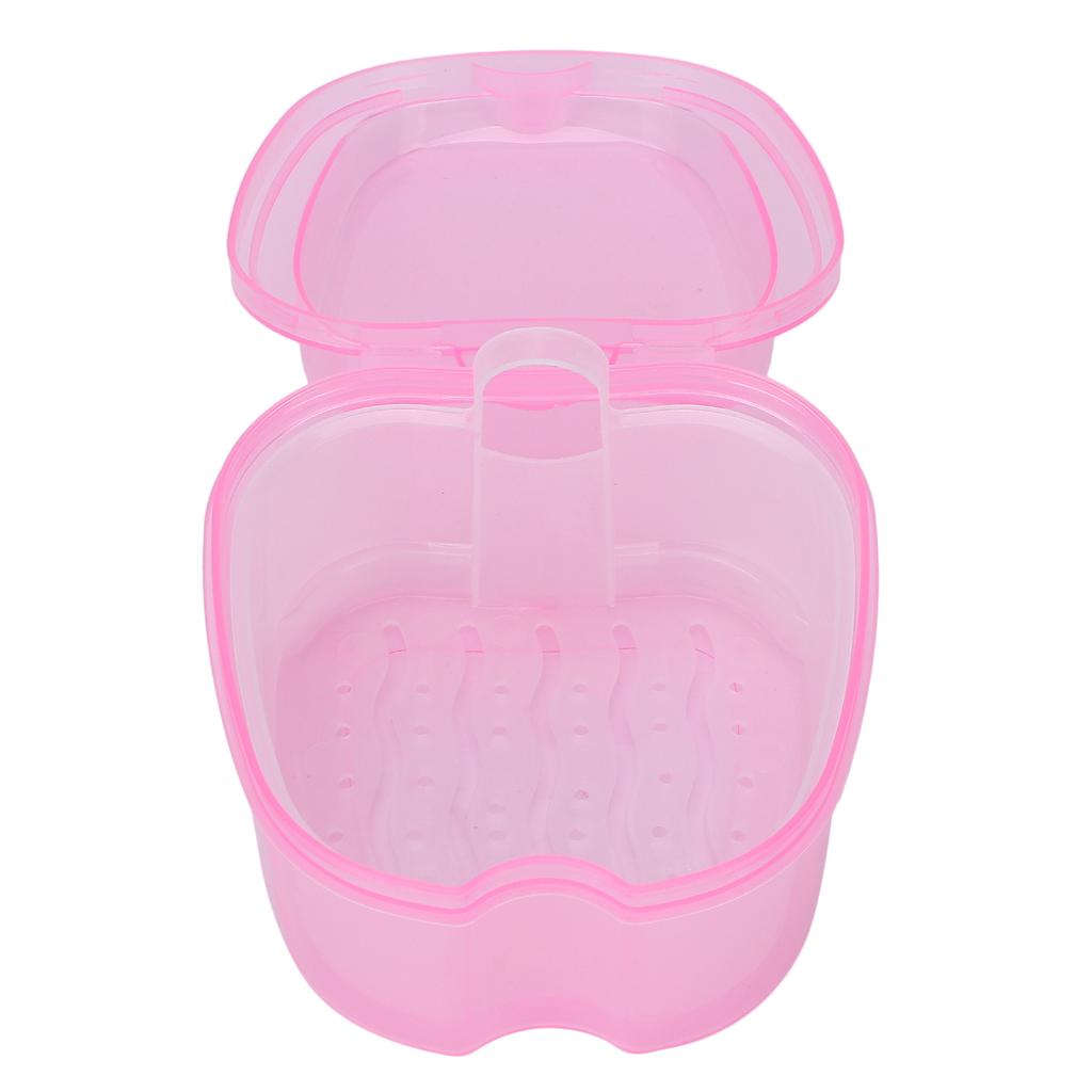 Denture Bath Case Box Soak Container Colored False Teeth Storage Box with Strainer BasketPink