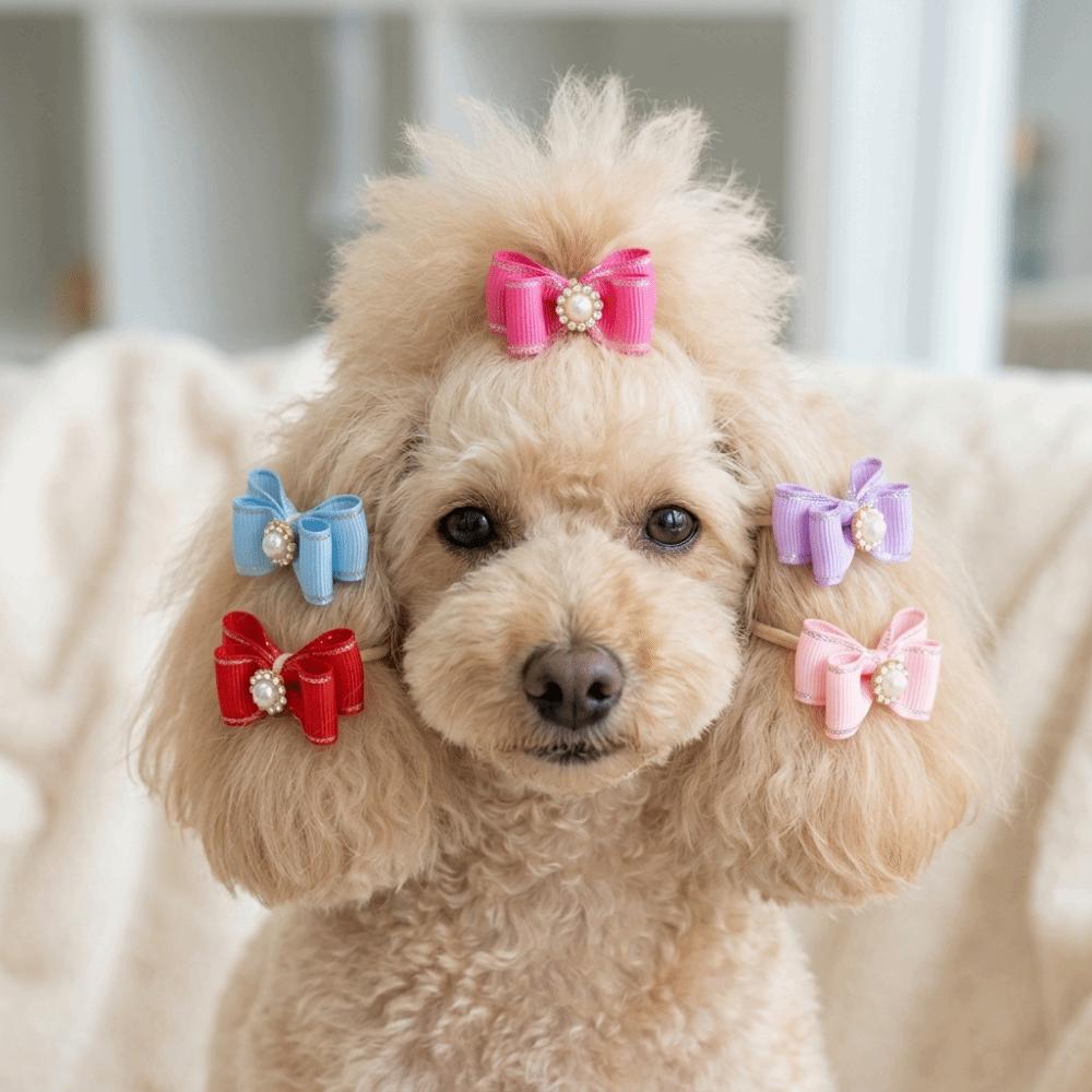 25Pcs Flat Shape Dog Bow Tie Elastic Band Pet Hair Band Reusable Pet Pearl Ornament Party Dress Up