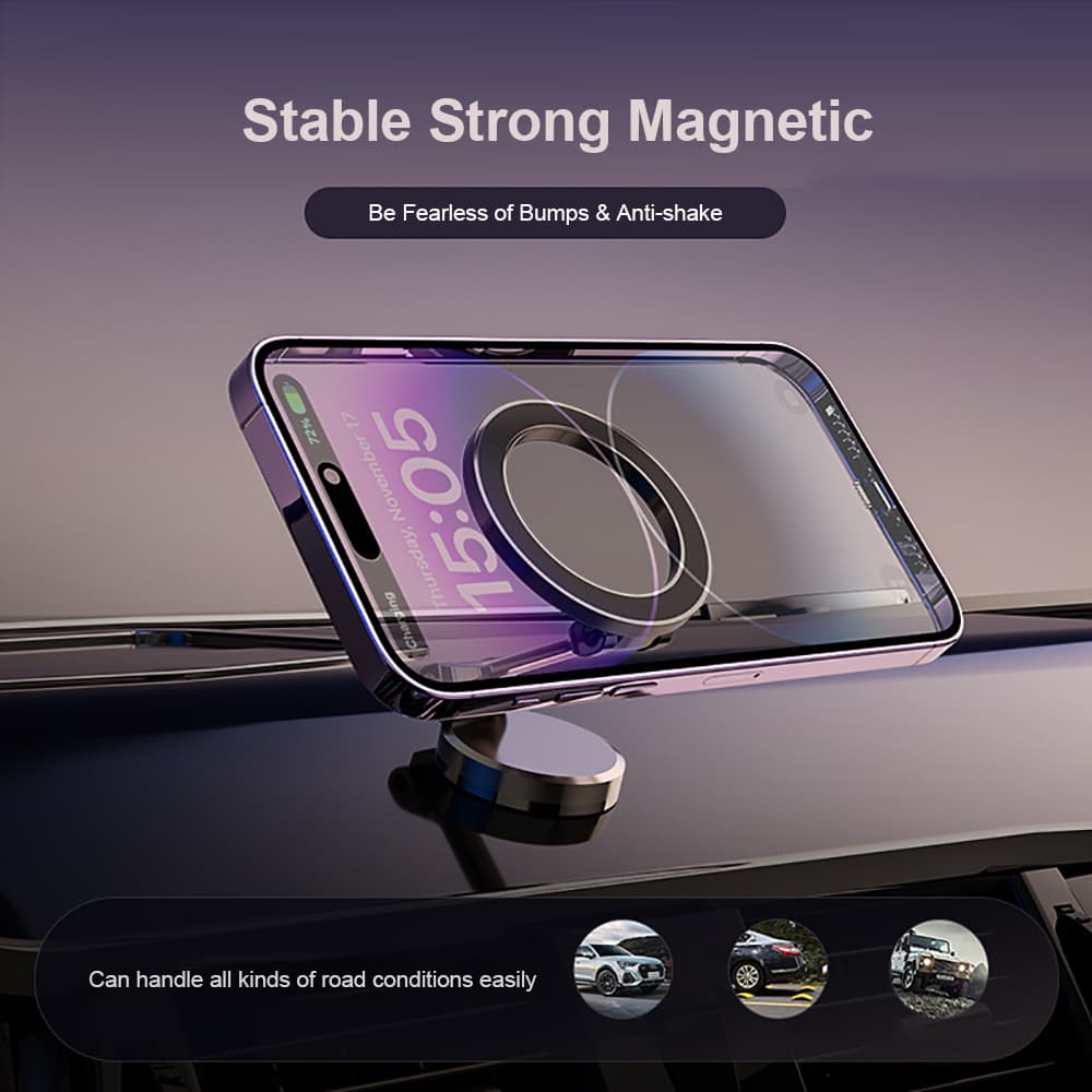 Zinc Alloy Folding Magnetic Car Bracketr For MagSafe 360° Adjustable Magnetic Car Mount For IPhone 14 13 12 Pro Auto Interior