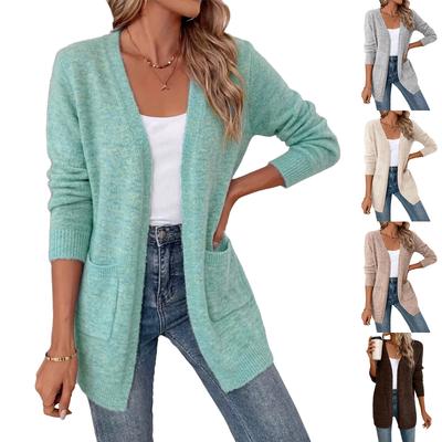 Cardigan Tricotat Colorat cu Buzunare pentru Femei, Croială Largă - Pulover de Lungime Medie pentru Purtare Zilnică