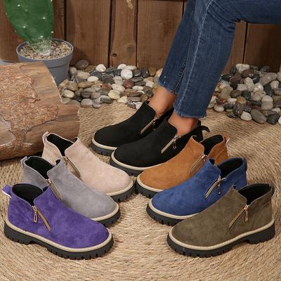 2025 Round Head Side Zipper Martin Boots Short Boots Thick Heel New Autumn and Winter Large Size Foreign Trade Women's Short Boots Women
