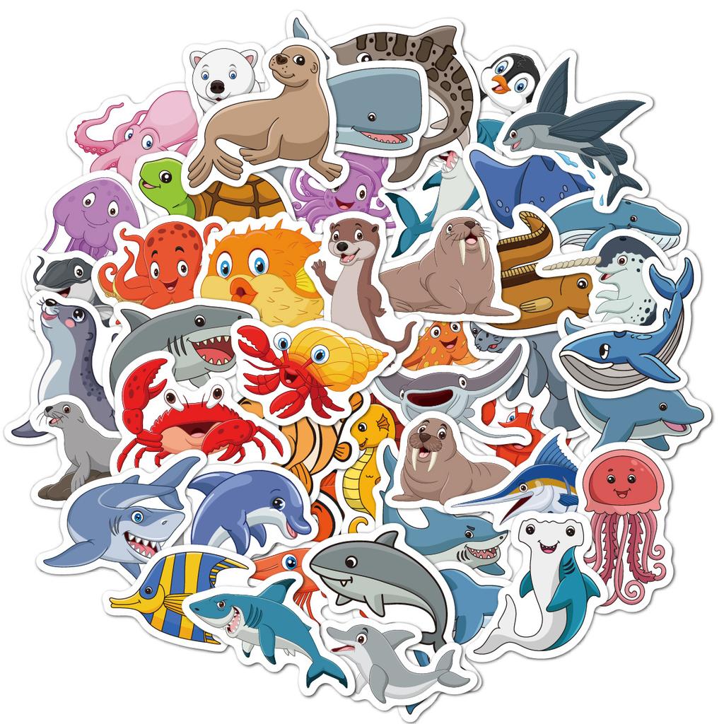 Children's Cartoon Animal Stickers 50 Toys Set Decorative Water Cup Big Belly Cup Waterproof Small Size Children's Stickers