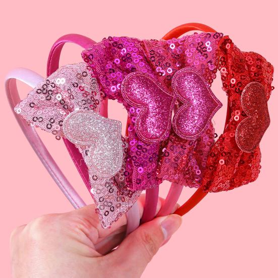 Girl Headband Sparkling Sequins Hearts Bow Decor Lightweight Hair Hoop Seamless Arc Design Party Hair Accessory