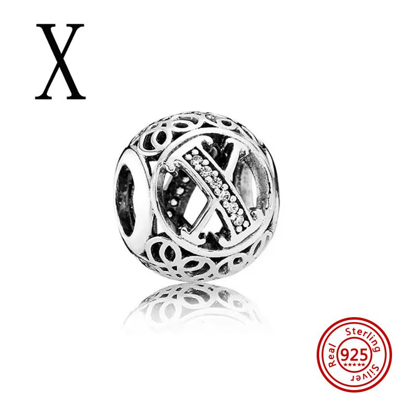 925 Massivkupfer Unendlichkeitssymbol Hohl Rund A-Z 26 Alphabetbuchstaben Glänzende Zirkonia-Perlen Passend für Original Pantaro Charms Armband