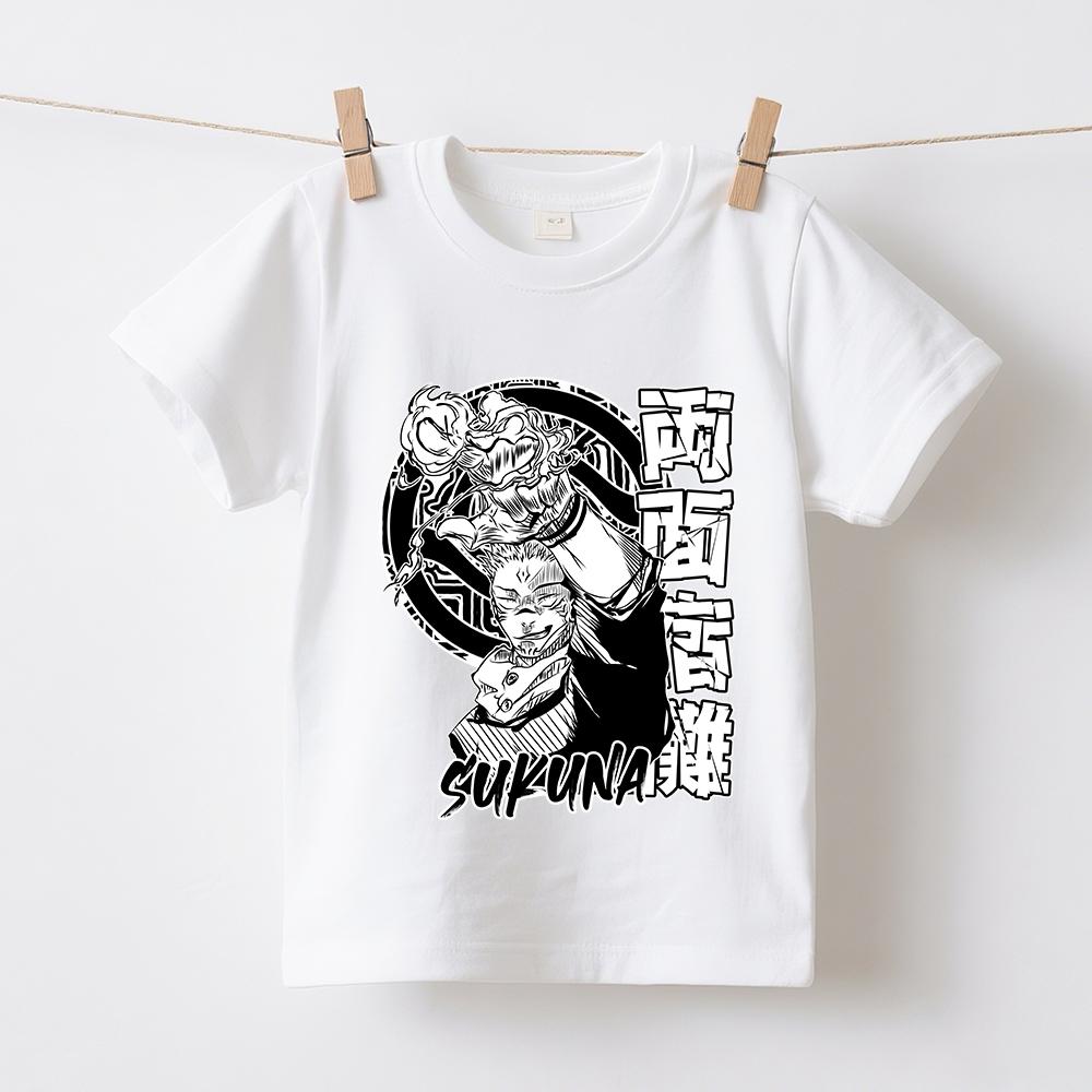 Anime Jujutsu Kaisen Sukuna Printed Cotton T Shirt for Boys Girls Short Sleeve Kids Tee Summer Soft Casual Wear
