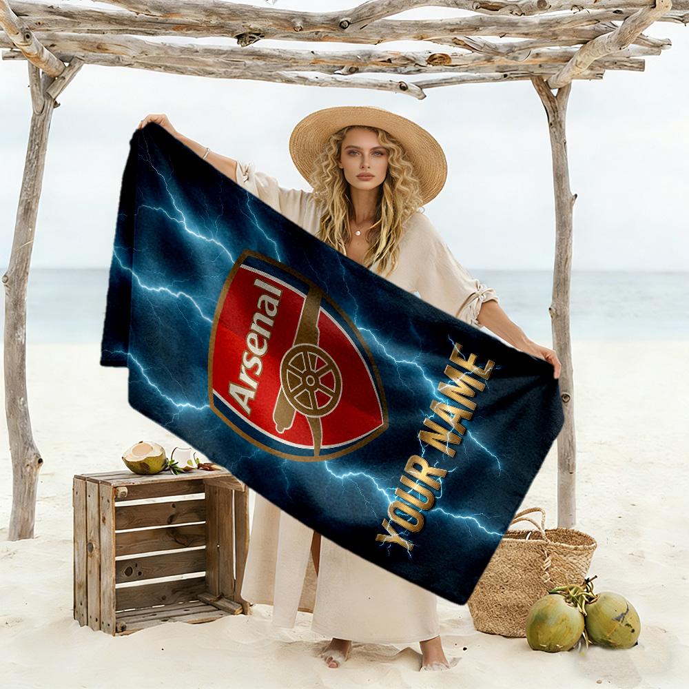 Arsenal F.c. Customize Your Name Beach Towel Super Soft Microfiber Quickdry Fabric