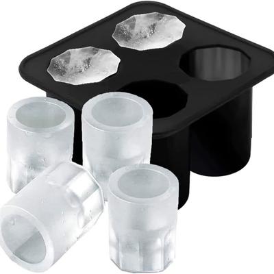 1pc Silicone Shot Glass Ice Molds, Ice Cube Trays For Freezer With 4 Cavities.
