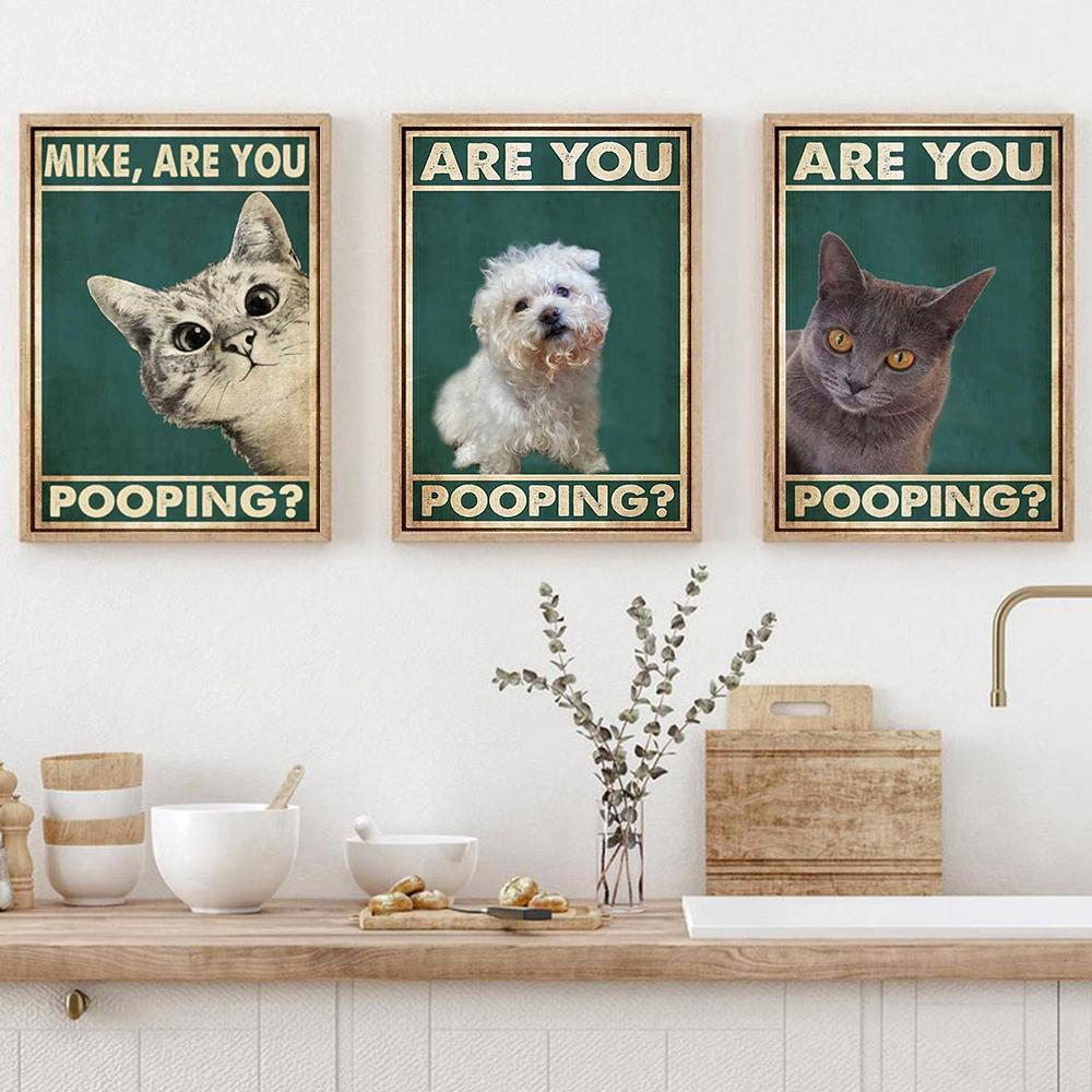 Are You Pooping Poster Bathroom Funny Bathroom Sign Canvas Prints Cute Cat Quote Art for Painting Wall Picture Toilet WC Decor