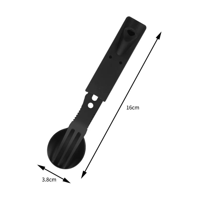 5-in-1 Camping-Besteckset aus Edelstahl Löffel Gabel Messer Flaschenöffner Überlebenspfeife -16cm Kompaktes EDC-Werkzeug für Wandern Picknick Kältefest